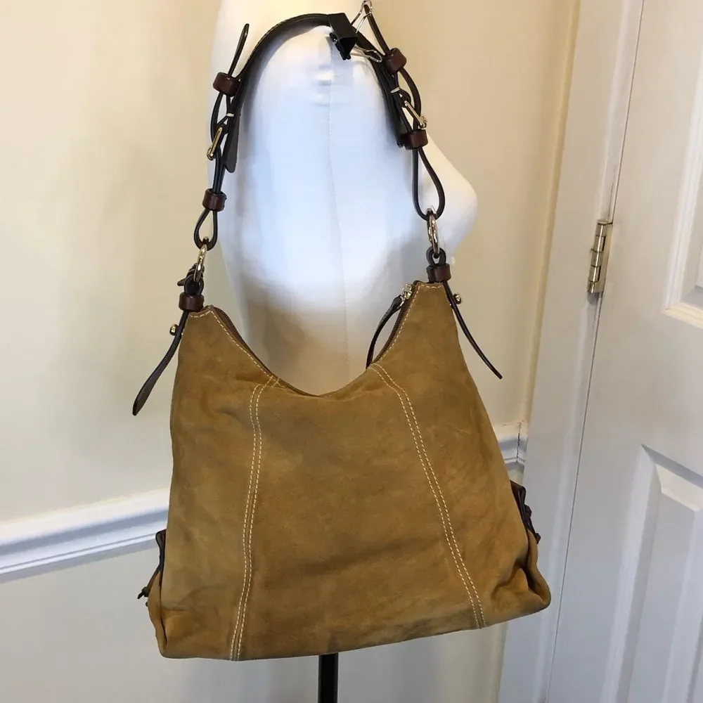Vintage DOONEY & BOURKE Caramel Suede & Brown Leather Full Zipper Shoulder Bag